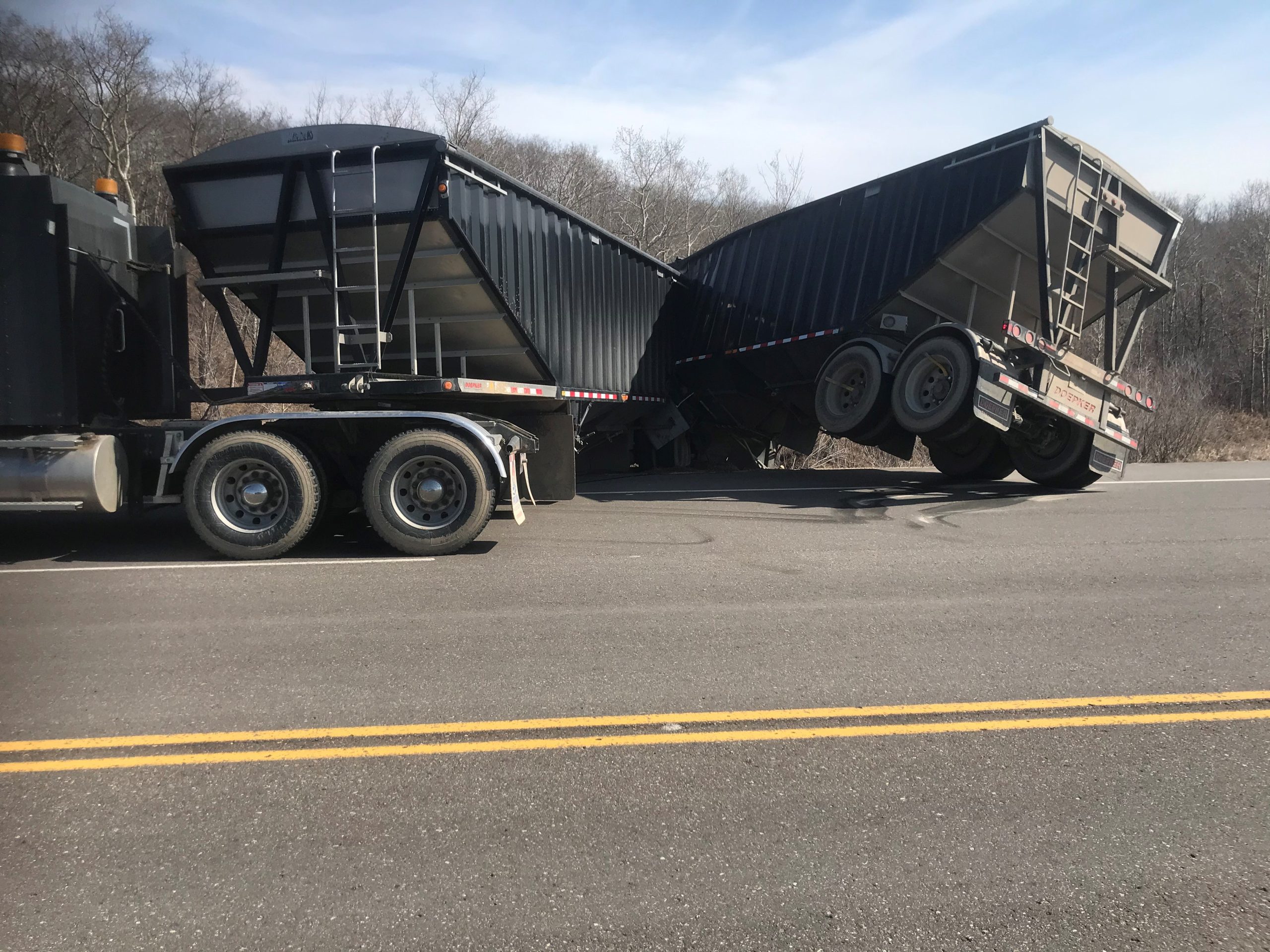 Bent and crashed semi trailer
